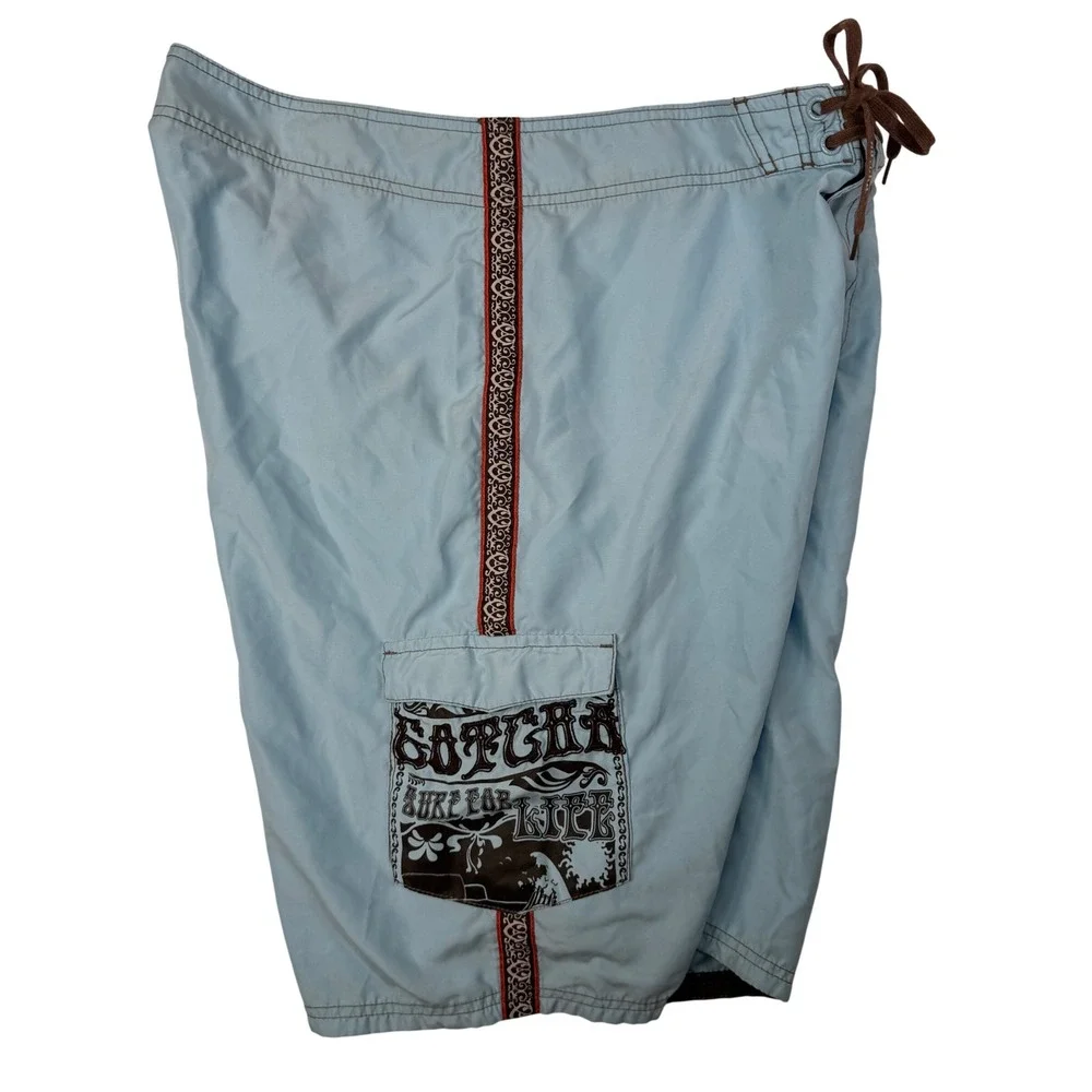 Gotcha Board Shorts 36 Blue Tribal Graphic Y2K Surf Mens Trunks